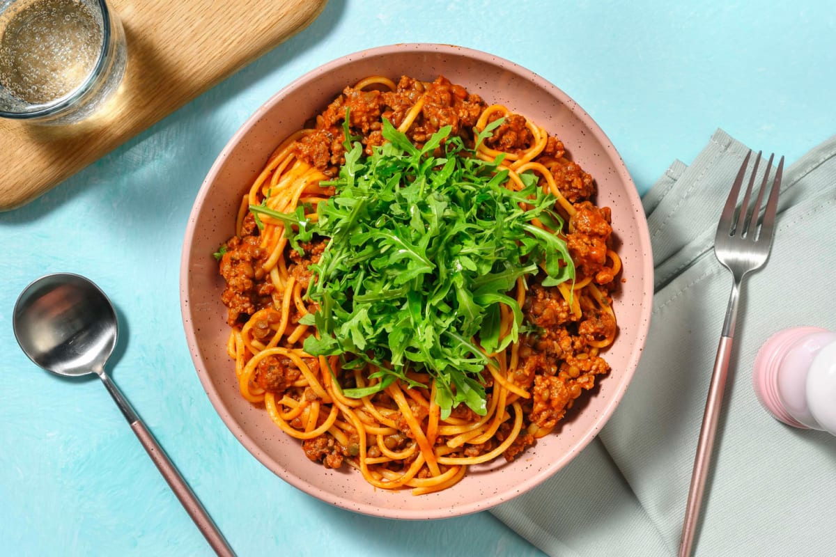 Beef and Lentil Linguine Bolognese 