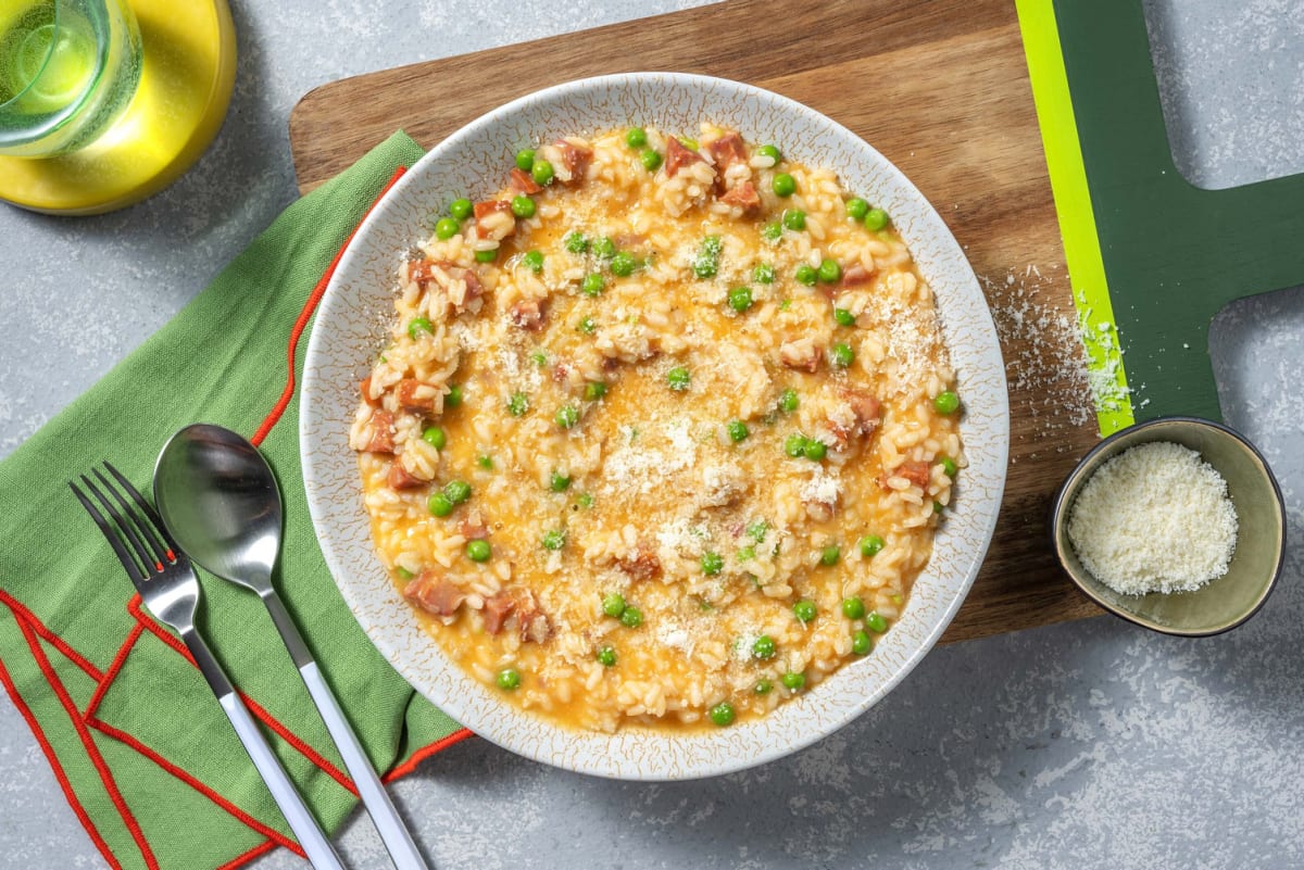Paella Inspired Oven-Baked Chorizo Risotto 