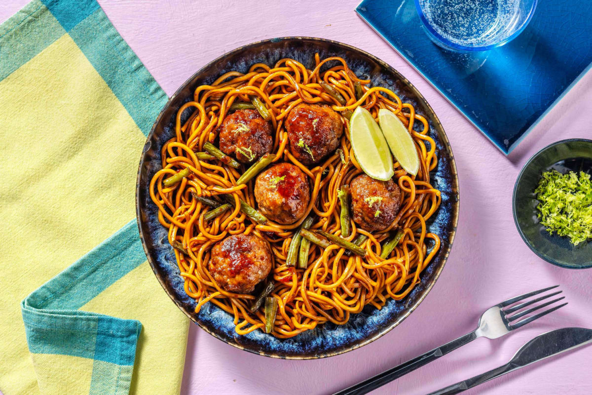 Chilli Glazed Meatballs and Noodles