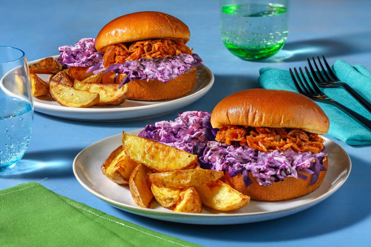 BBQ-marineret 'pulled chicken'-burger