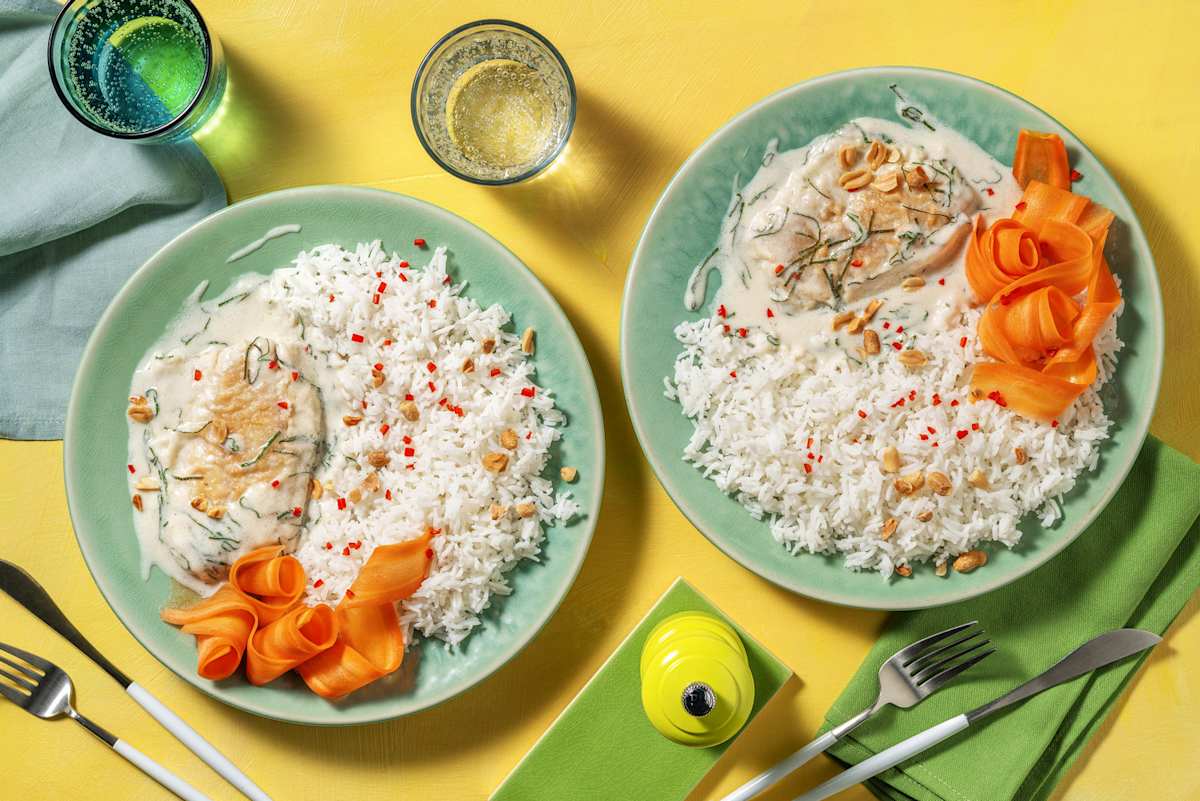 Thailändskinspirerad vit fisk i kokossås
