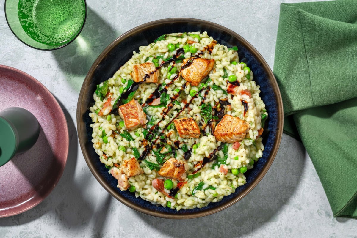 Oven-Baked Chicken, Bacon and Pea Risotto