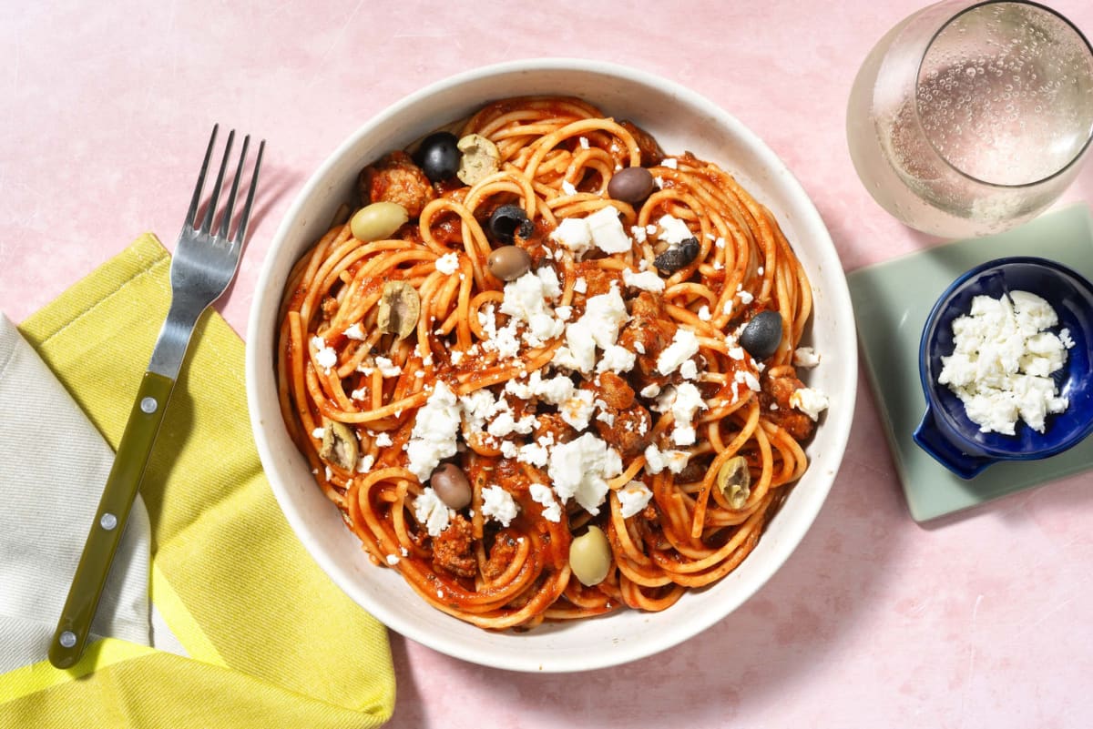 Oven-Cooked Greek Style Pork Ragu and Spaghetti