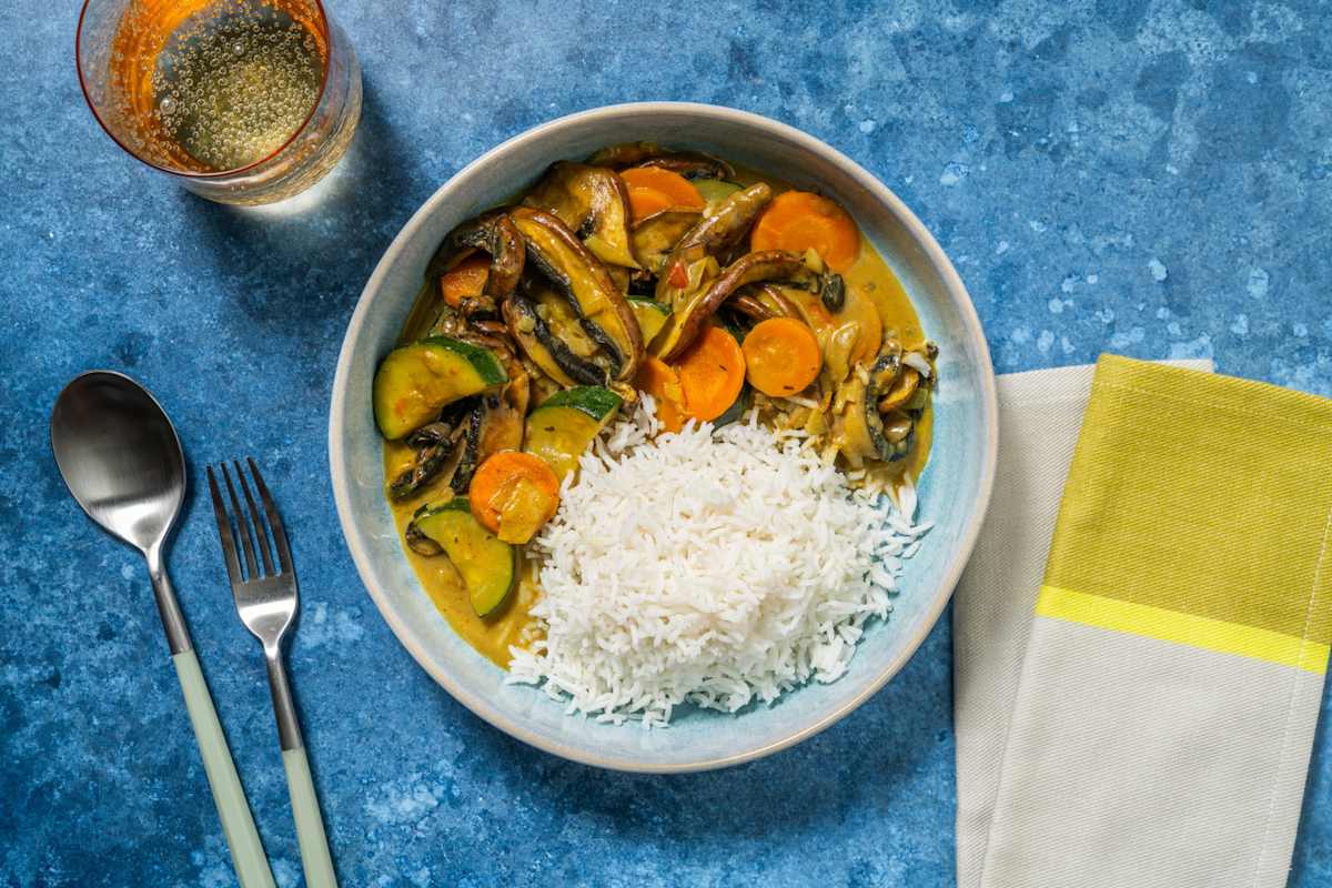 Curry ai funghi Portobello e mazzancolle