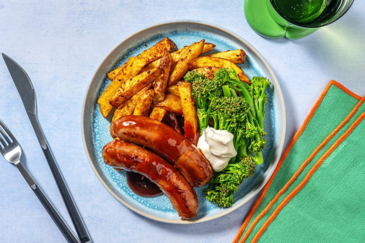 BBQ Glazed Honey Mustard Double Sausage Traybake