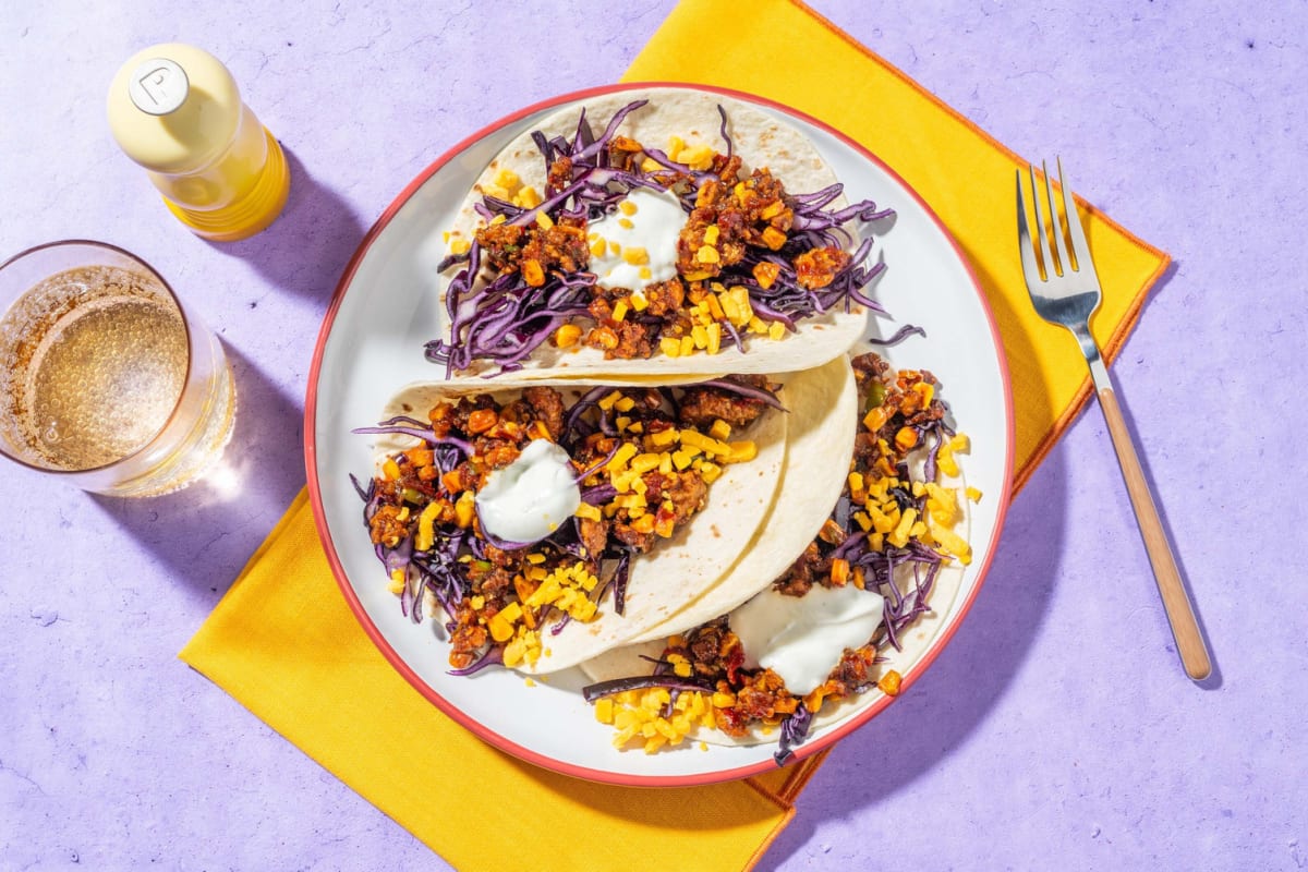 Tacos au Beyond Meat®, au maïs et aux jalapenos grillés