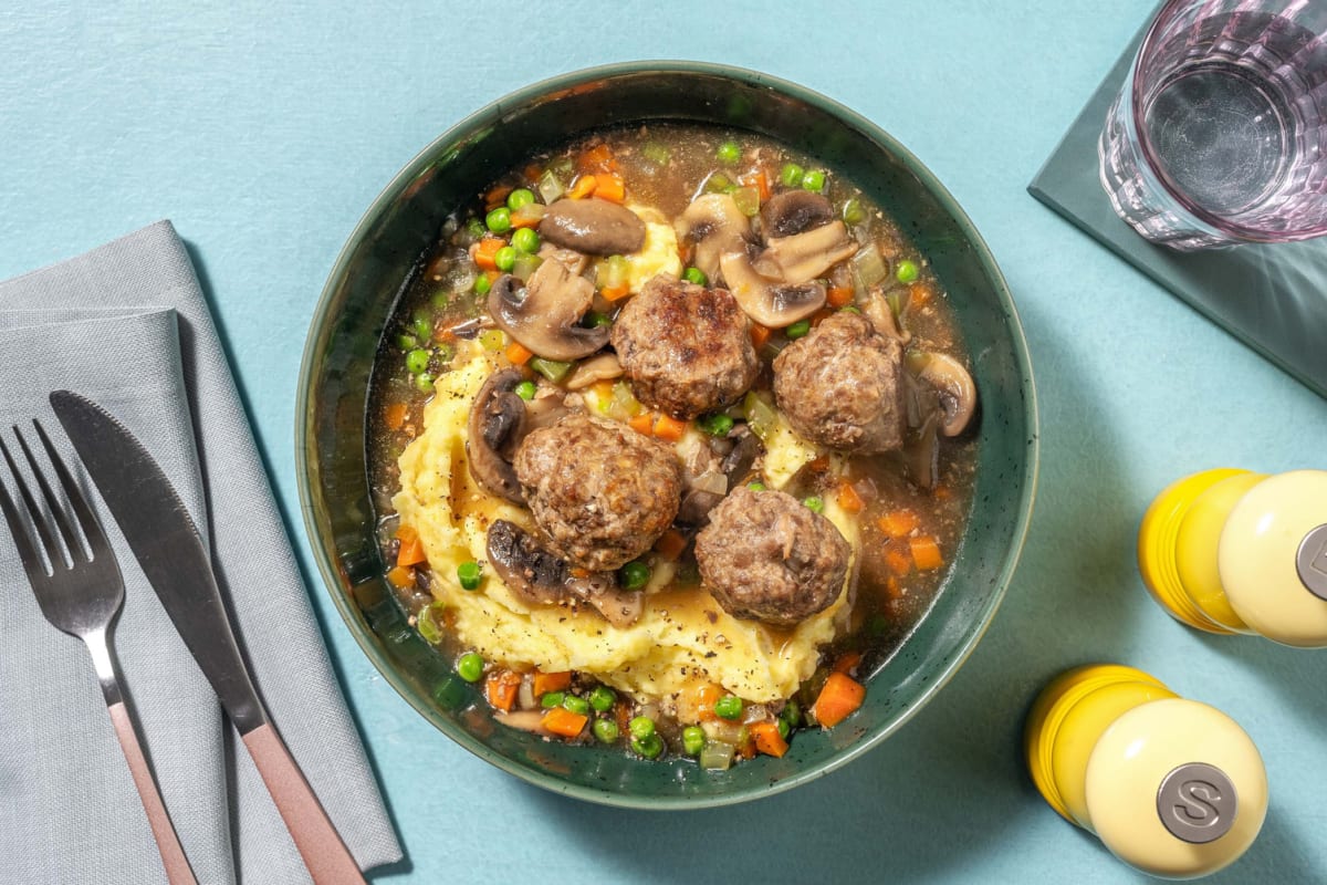 Hearty Plant-Based Ground Protein Meatball and Mushroom Stew
