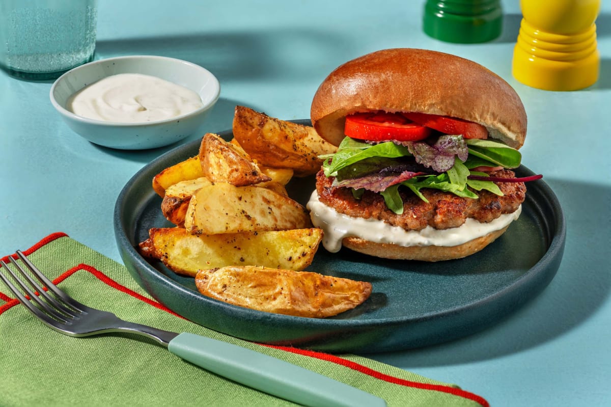 Caesar Chicken, Lettuce and Tomato Burgers