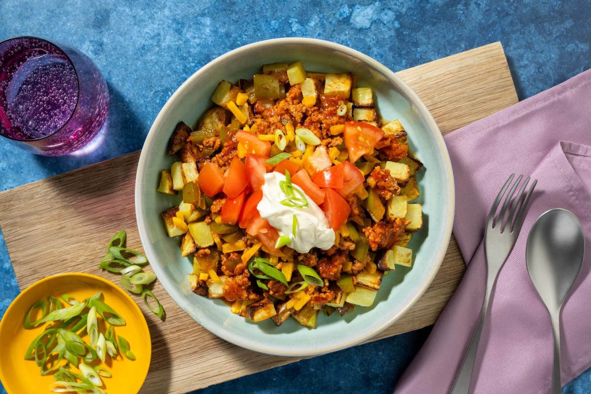 Turkey Chili and Baked Potato Bowls