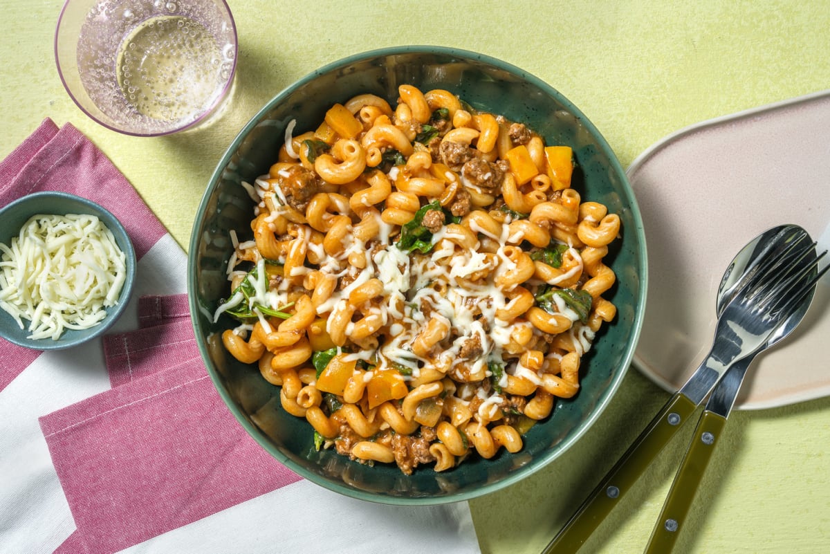 Casserole de Beyond Meat® et de cavatappis à la sud-ouest