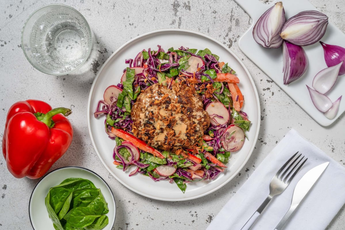 Smart Mini Pork Patties and Sesame-Miso Dressing