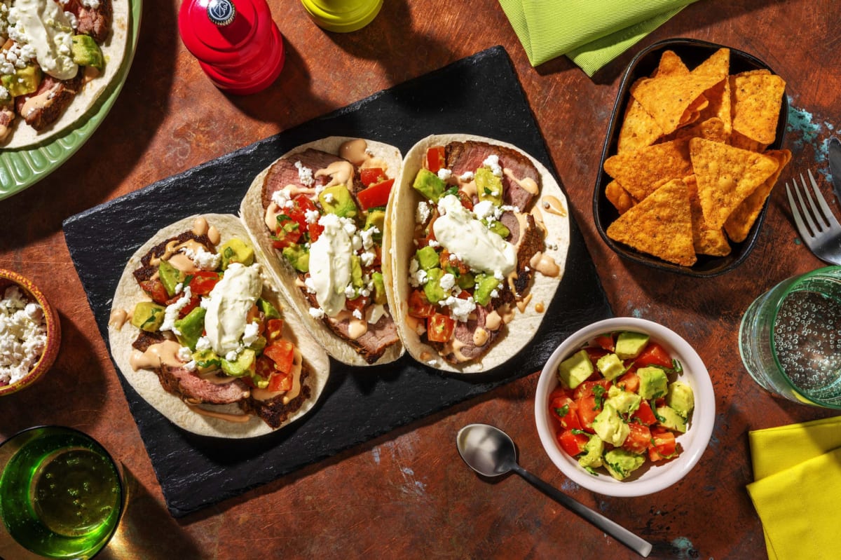 Tacos au double contre-filet façon carne asada
