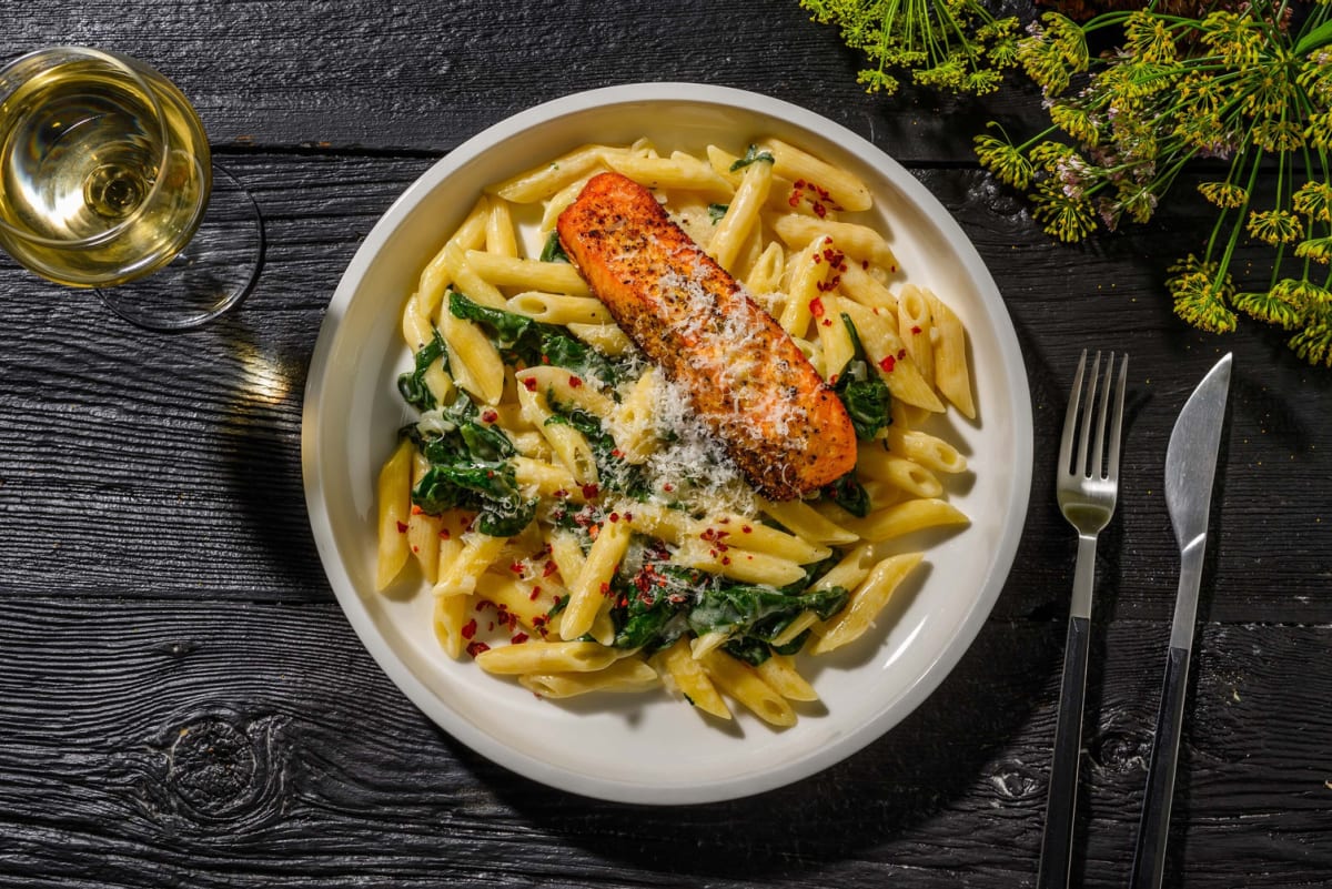 Creamy Garlic Salmon Penne