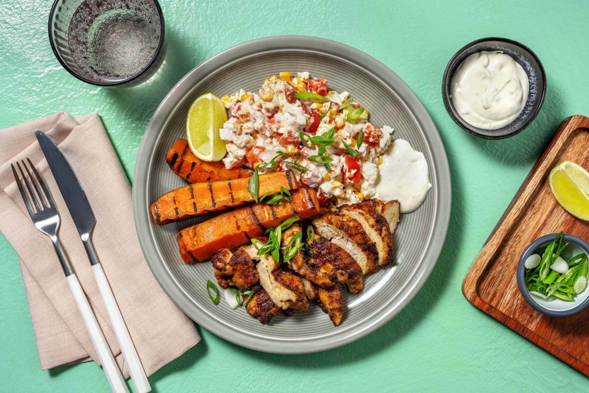 Poulet grillé et salade de maïs à la mexicaine