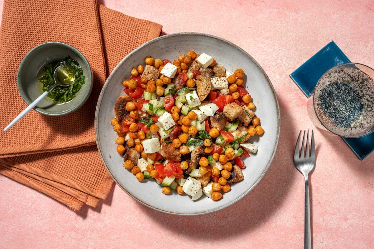 Panzanella integrale, ceci e mozzarella