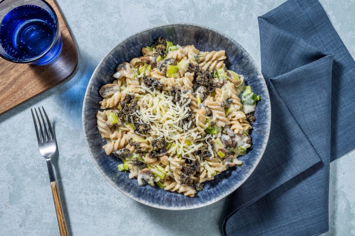 Volkoren fusilli met champignonroomsaus