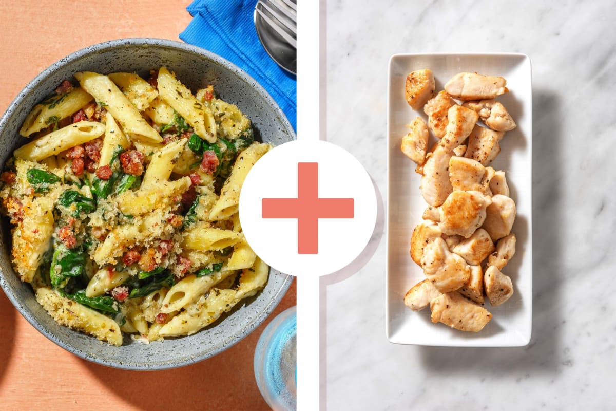 Cheese, Chicken Breast and Spinach Penne Bake