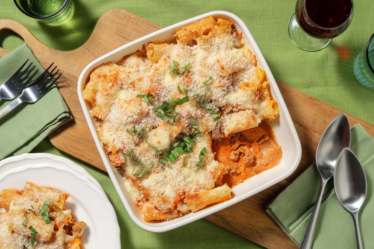 Rigatoni-Auflauf mit Rindshack