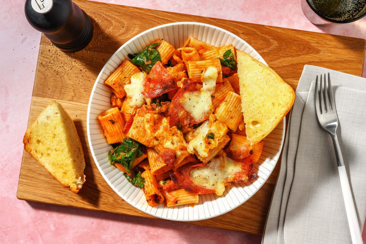 Pizza Inspired Chorizo Pasta Bake