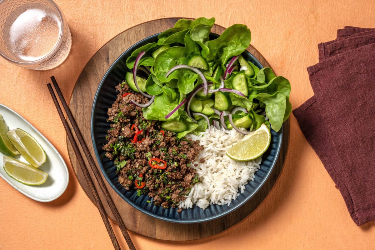 Vietnamese stijl gehakt met bruine rijst