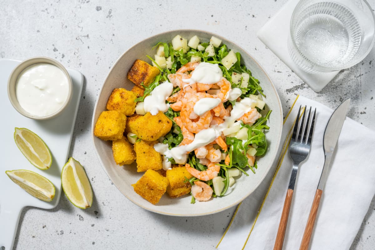 Insalata di gamberetti, rucola e mela