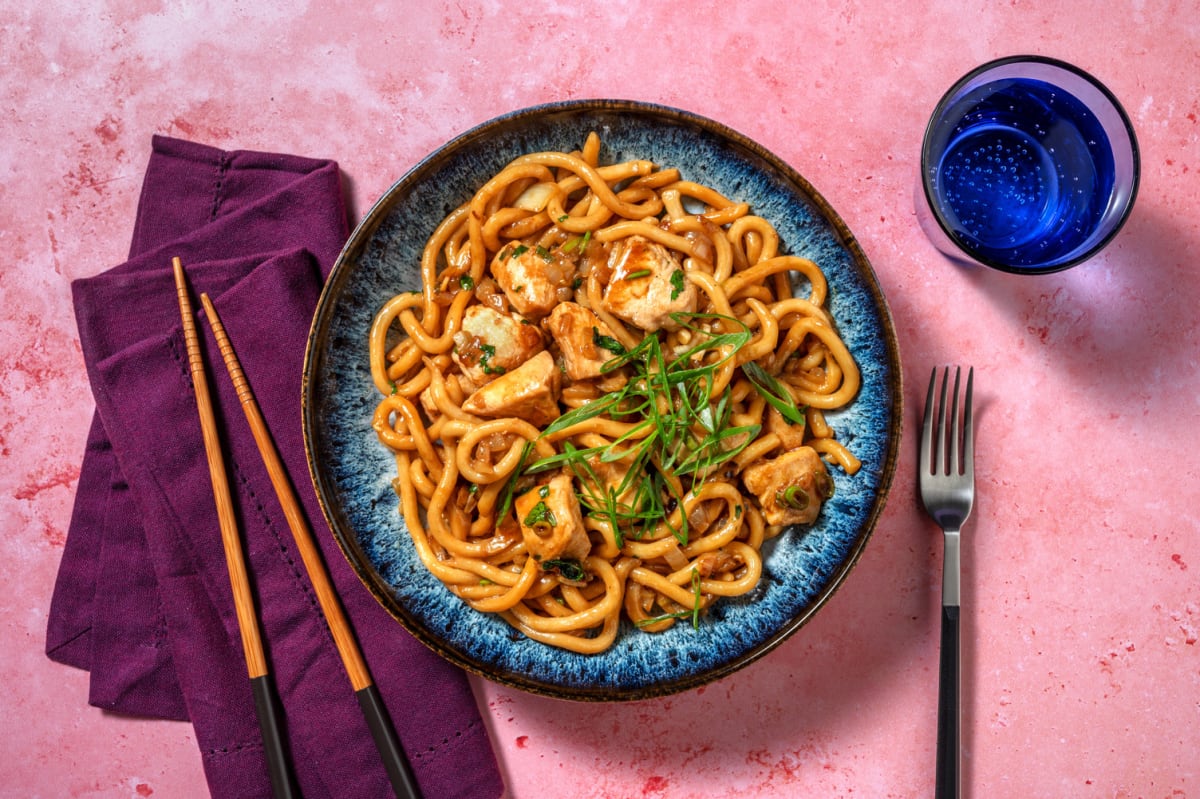 Fideos al cilantro con pollo