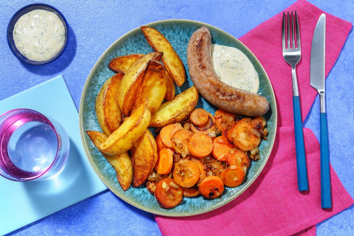 Saucisse fermière et potato wedges