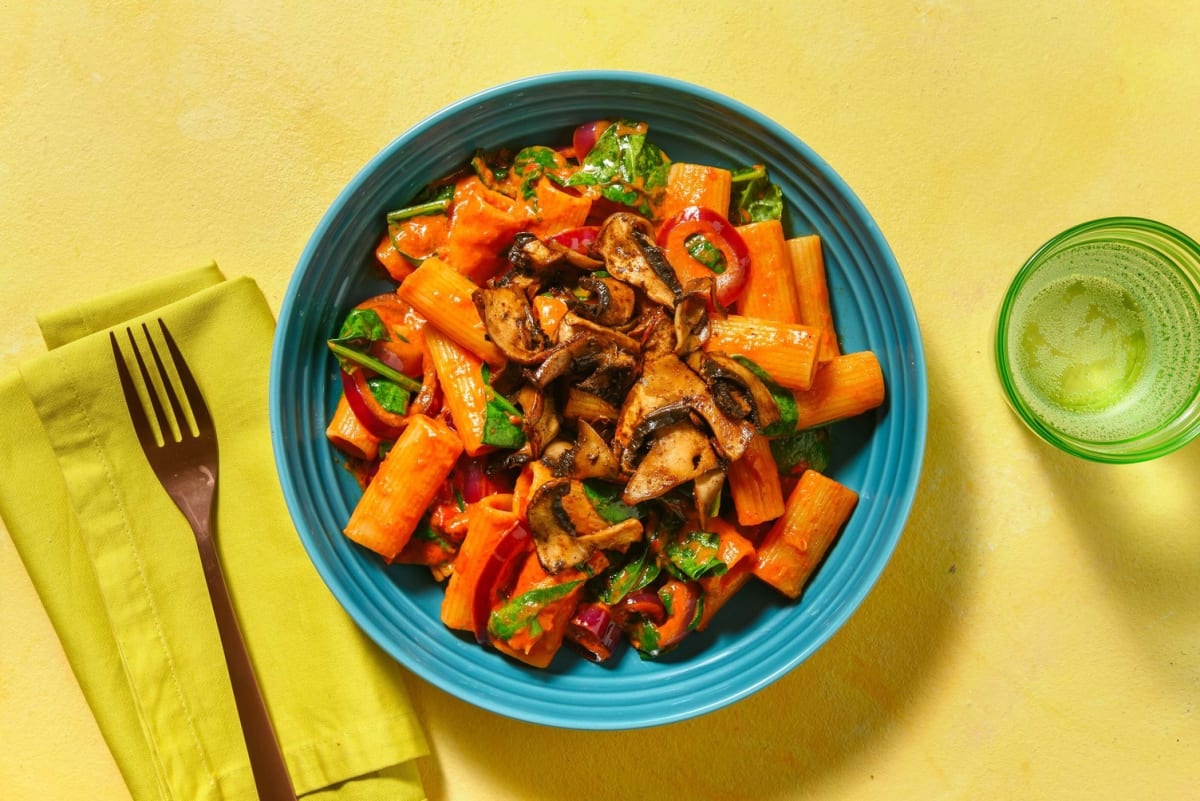 Rigatoni en sauce crémeuse au portobello épicé