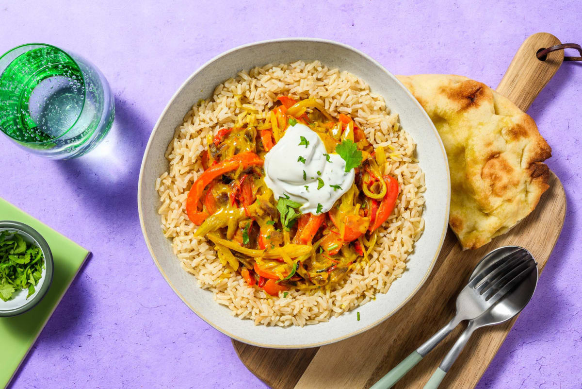 Curry de fenouil et sauce au yaourt à la coriandre