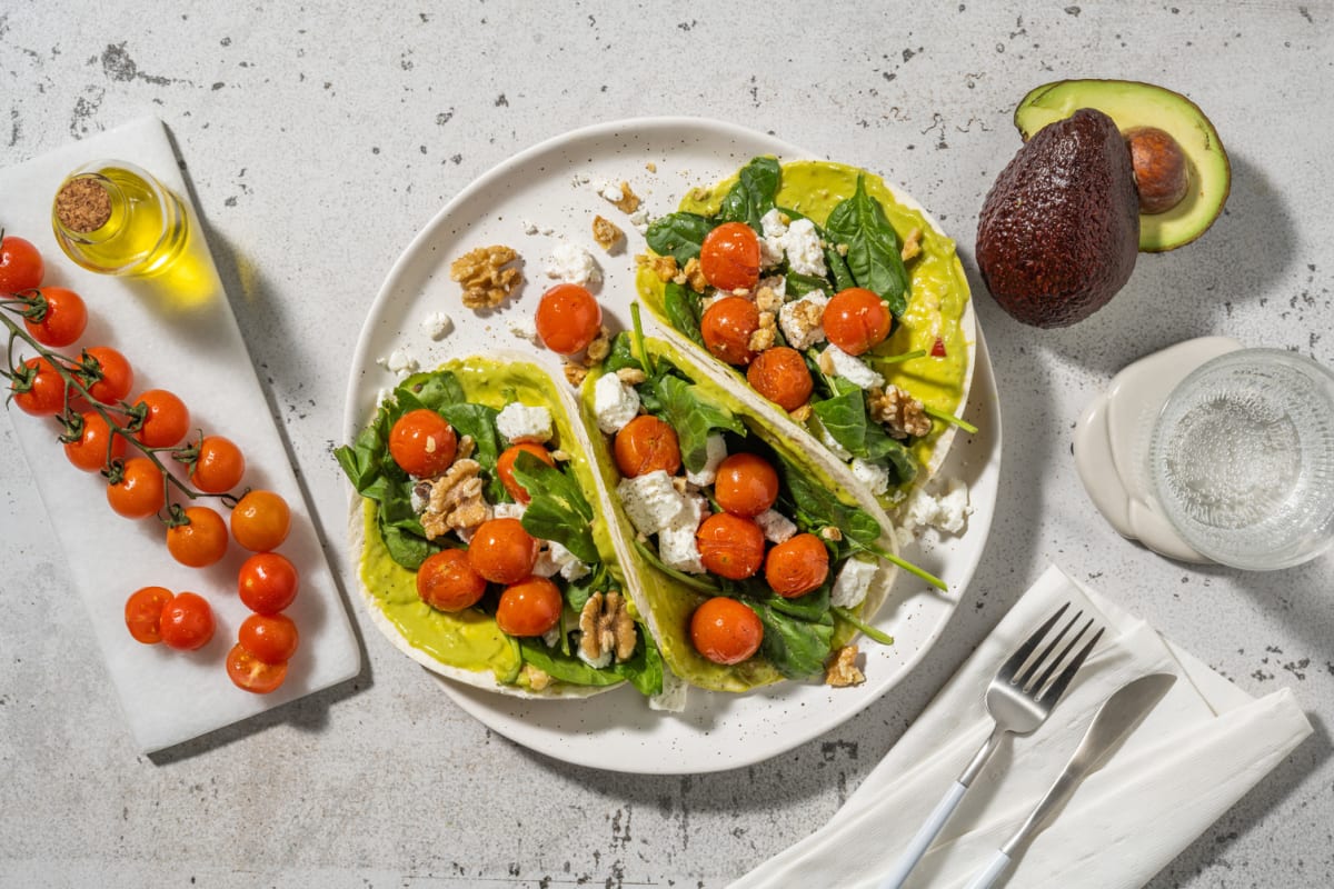 Tacos mediterranei all'avocado e feta Dop