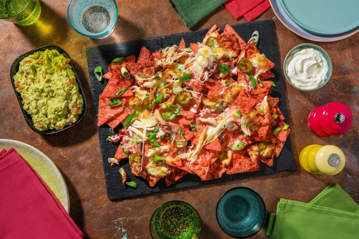 Nachos garnis de poulet effiloché