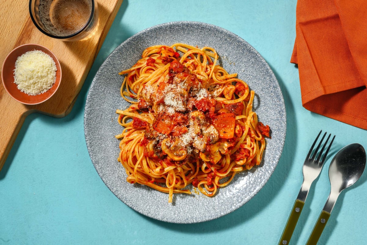 Bell Pepper, Mushroom and Chorizo Linguine