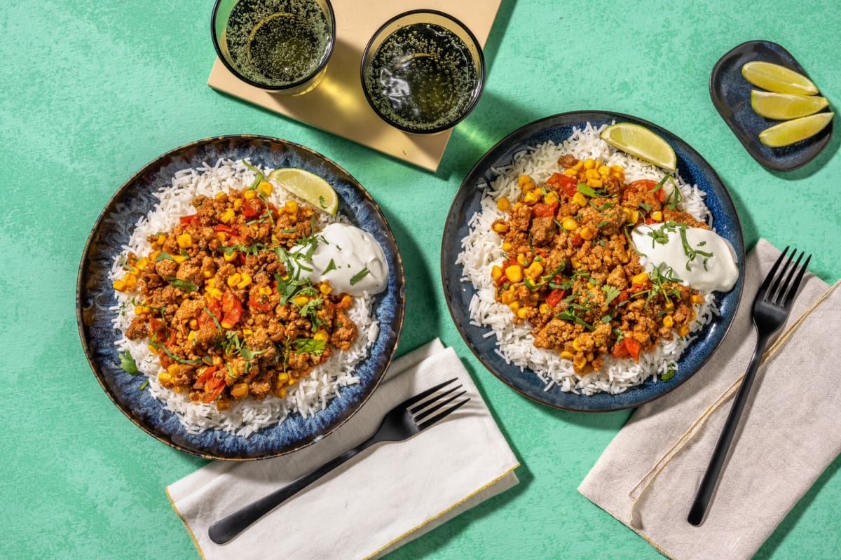 Burrito-bowl di manzo, maiale e yogurt