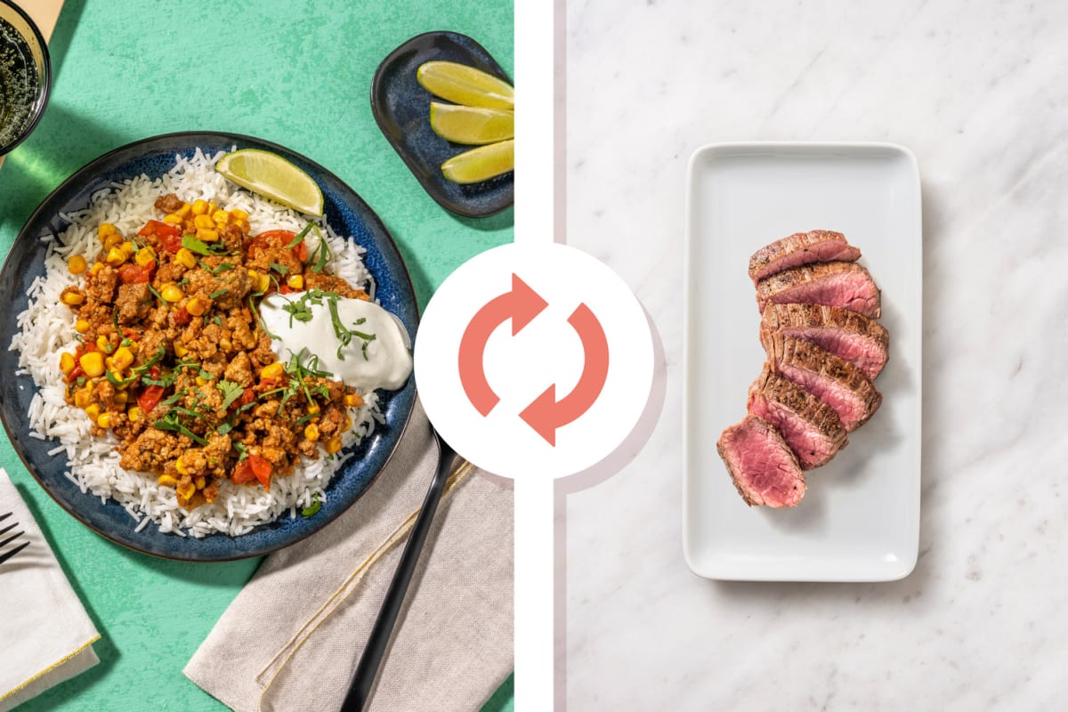 Burrito-bowl di manzo, mais e pomodorini 