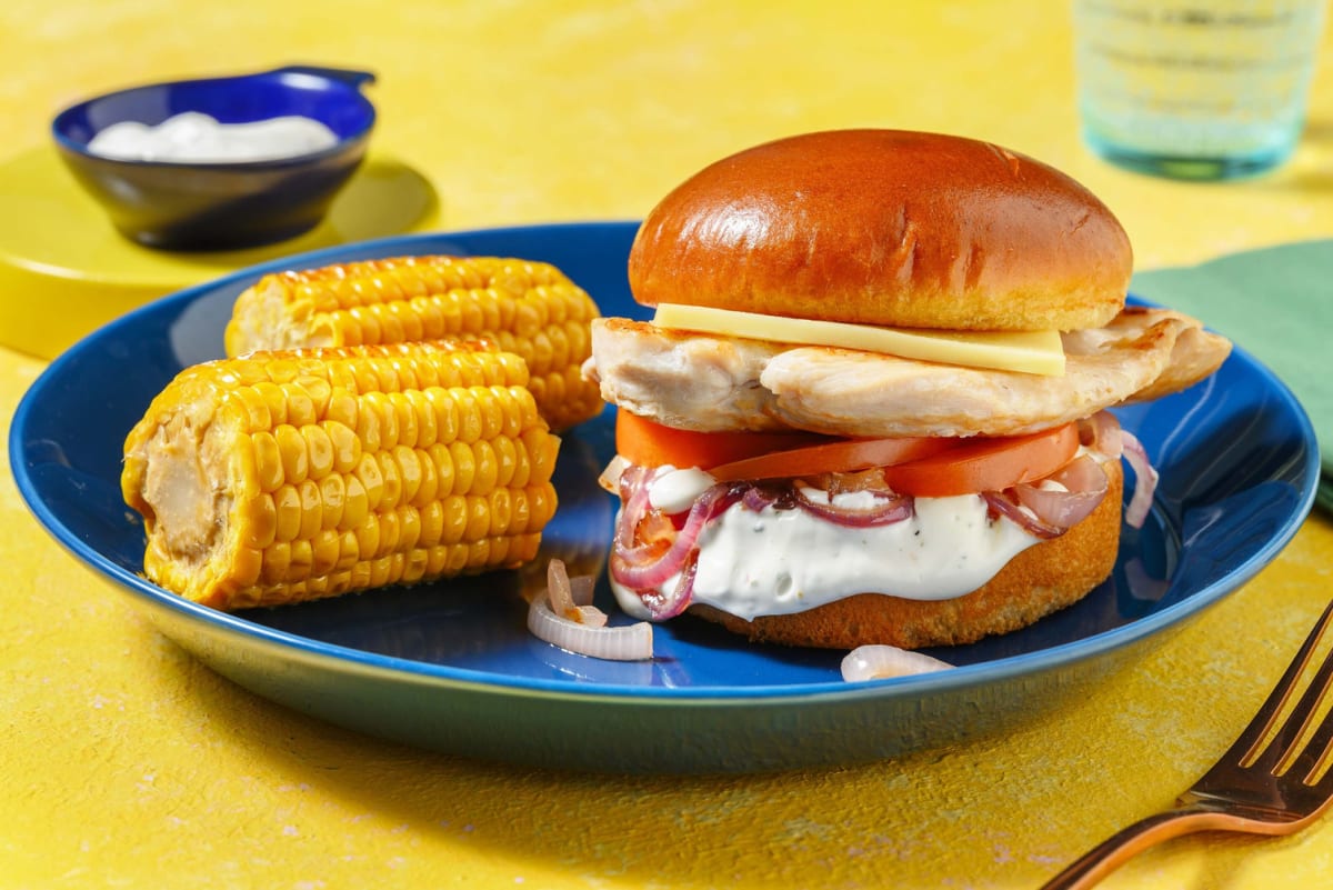 Chicken Cheese Burger mit Ranchdressing