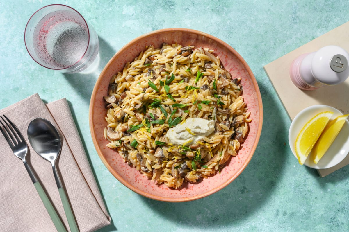 Orzo cremoso con chalota y portobello