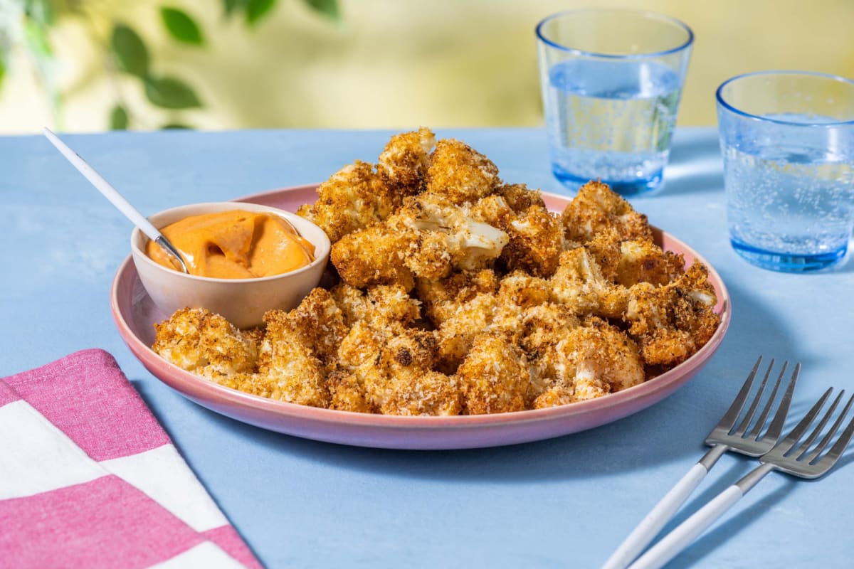 Cheesy Spicy Cauliflower Nuggets