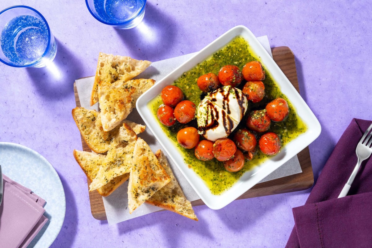 Burrata and Pesto Roasted Baby Plum Tomatoes