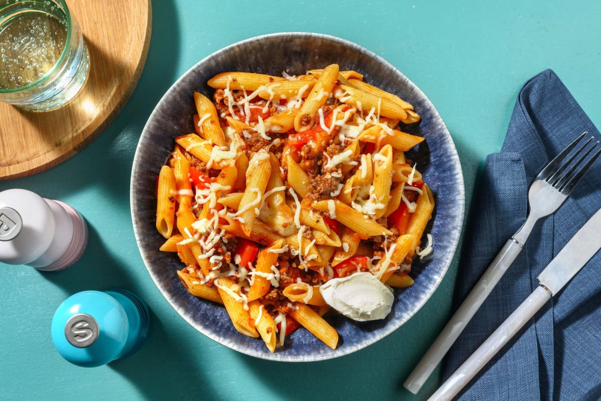 Snelle pasta met vegetarisch gehakt en Mexicaanse kruiden