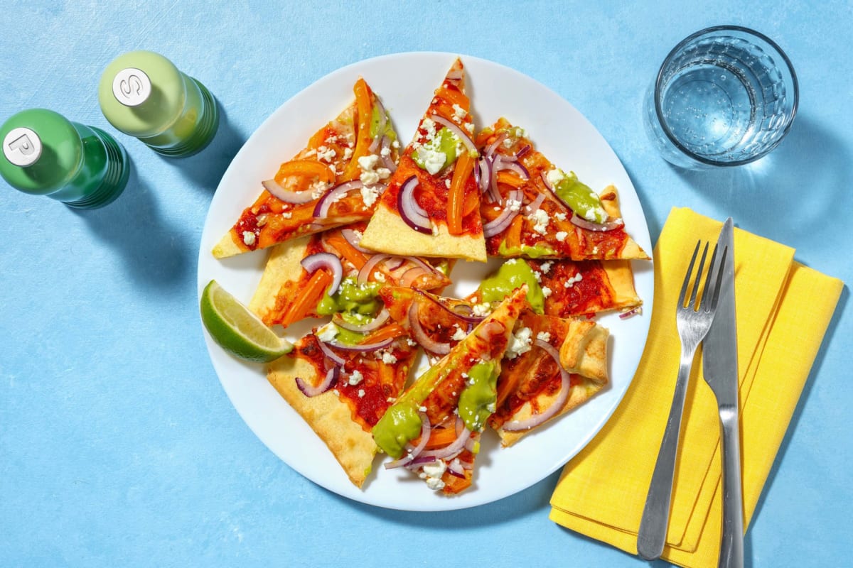 Tex-Mex pizza met avocadodip