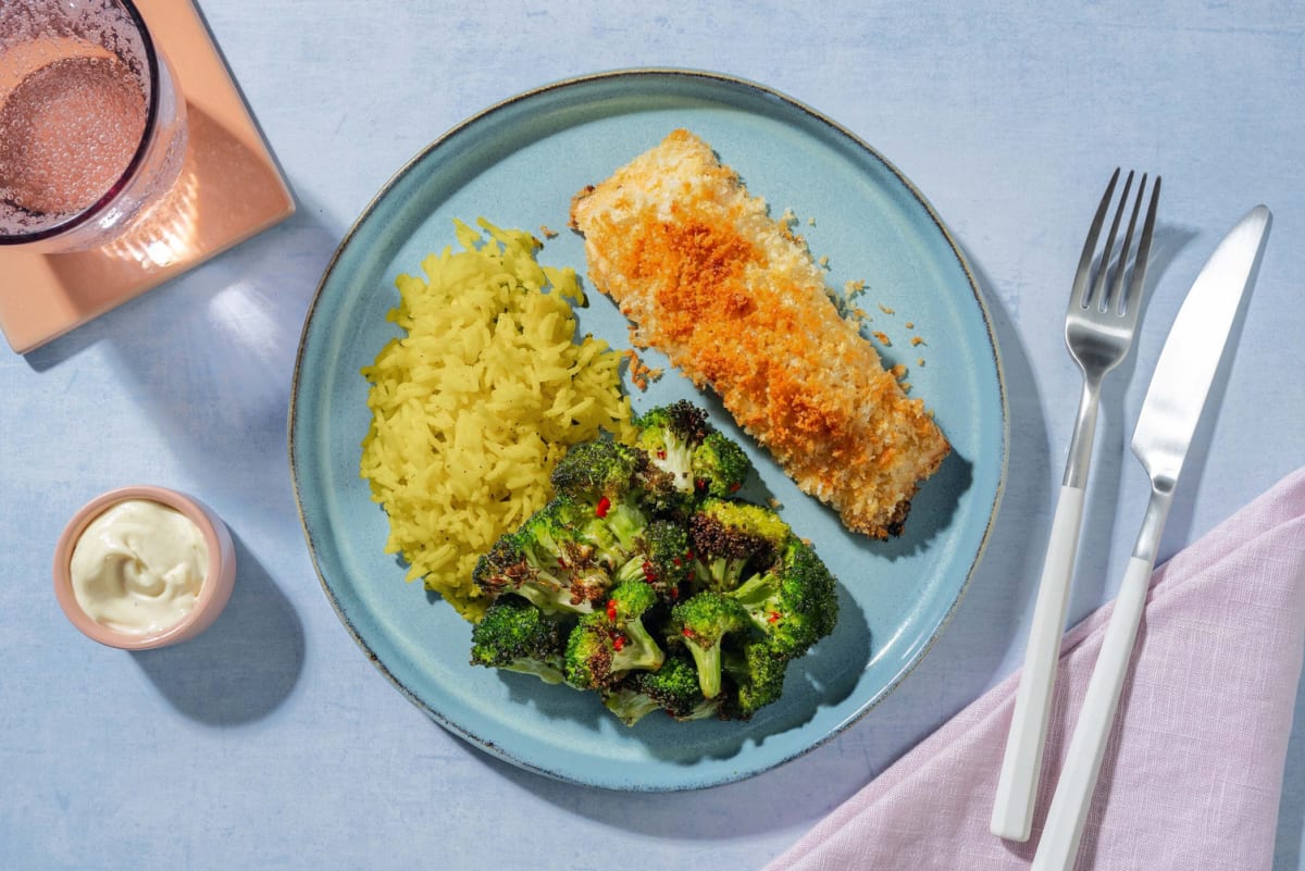 Golden Crumbed Salmon and Broccoli