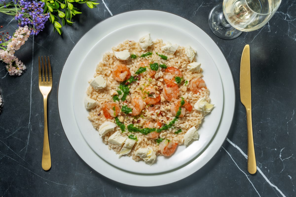 Risotto ai gamberetti, burrata e lime