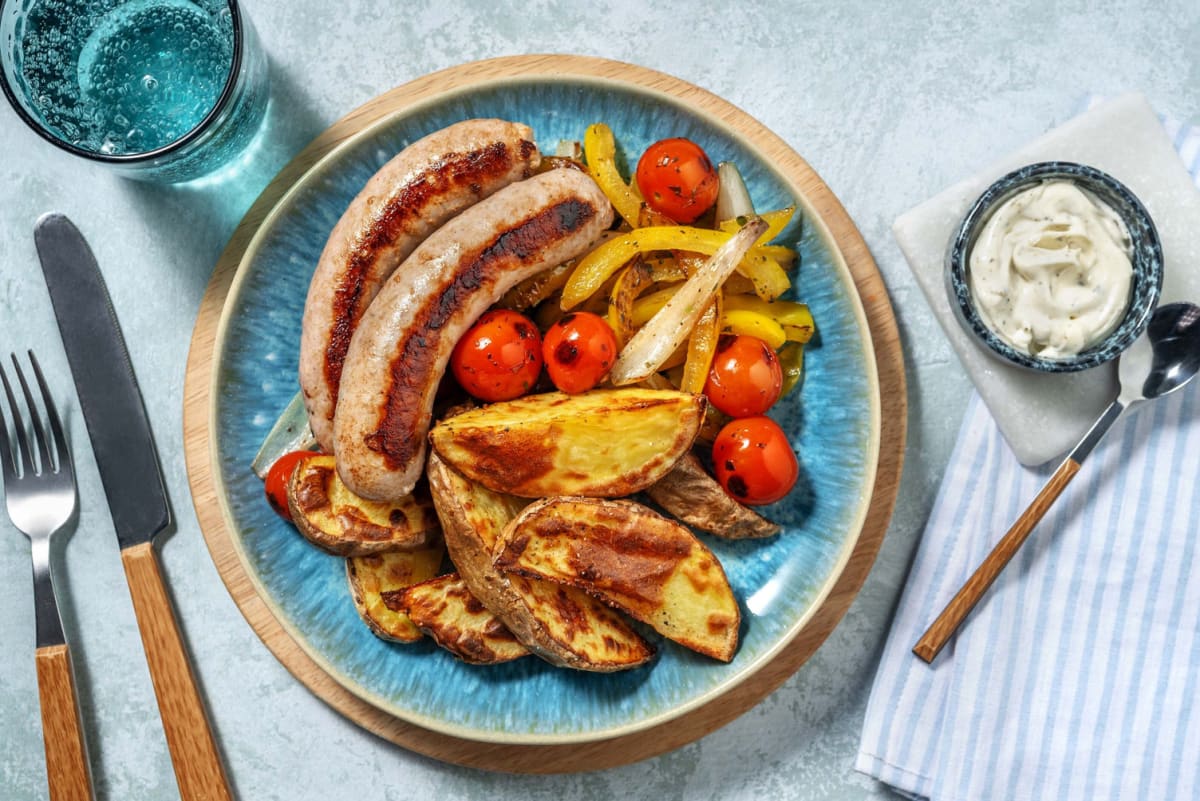 Traybake à l'italienne et saucisses de porc