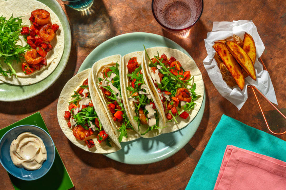 Chorizo and Prawn Tacos