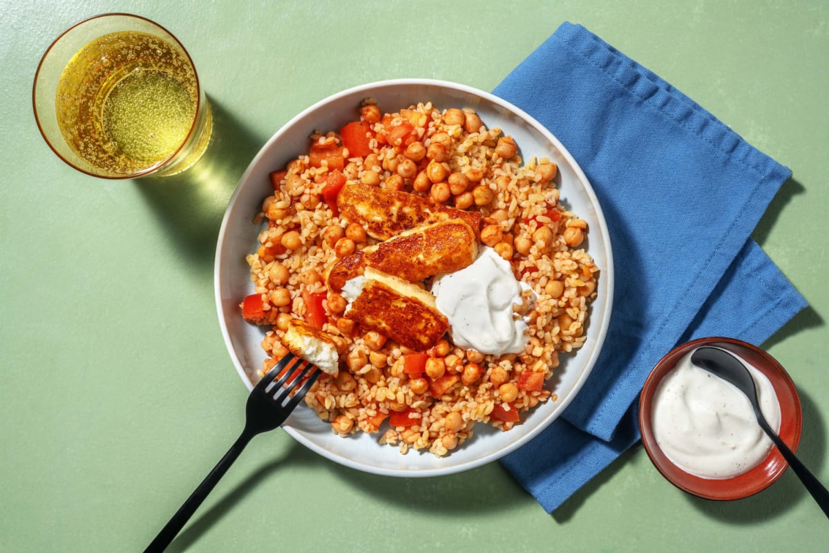 Glazed Halloumi on Harissa Tabbouleh