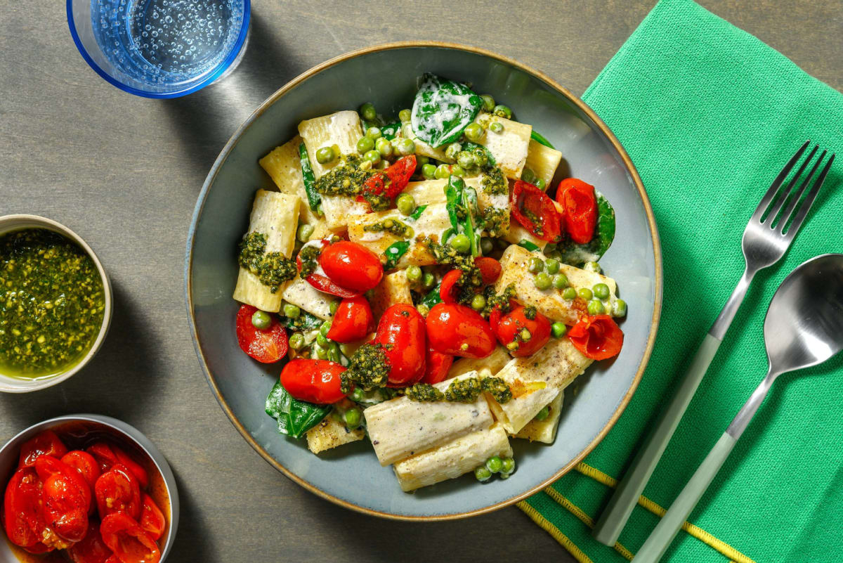 Creamy Green Veg and Pesto Pasta