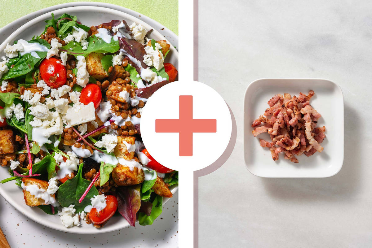 Warm Roasted Tomato, Bacon Lardons, and Lentil Salad Recipe HelloFresh