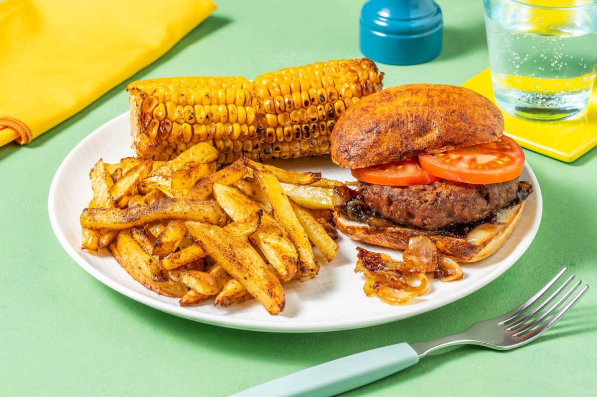 Plant-based burger met BBQ-frietjes