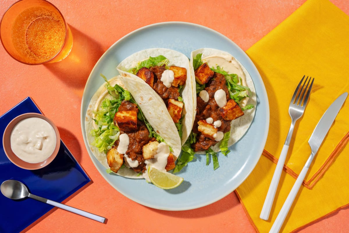 Refried Bean and Halloumi Tacos