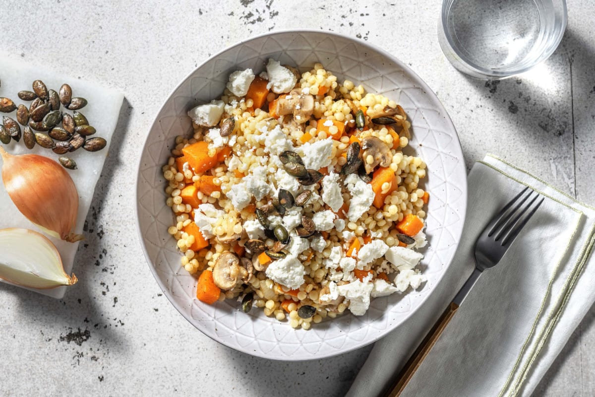 Couscous perlé aux légumes rôtis et fromage grec